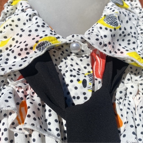 Zara Multicolor Polka Dot Blouse with Ruffles Tie Size M - Picture 6 of 10